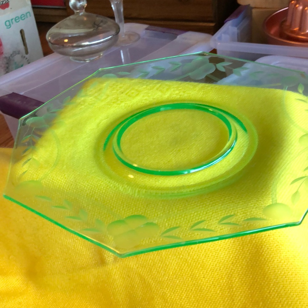Vintage green depression glass plate